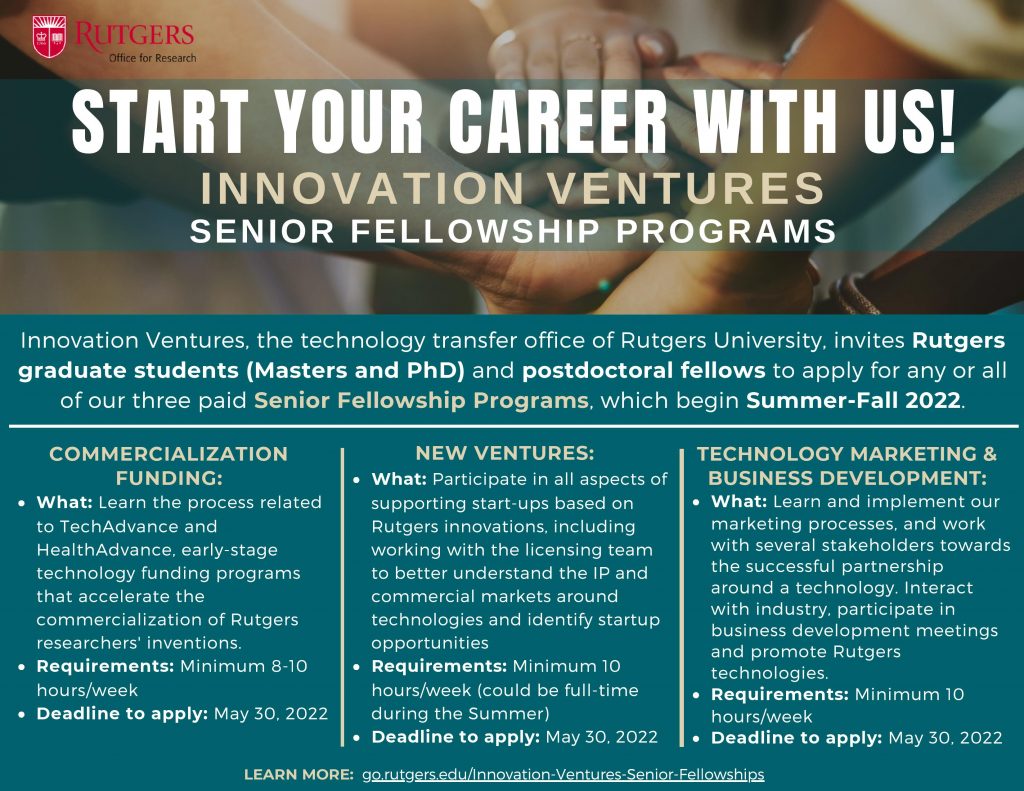 Rutgers Innovation Ventures Senior Fellowship Programs- call for  applications 2022-2023 – Graduate Student Association