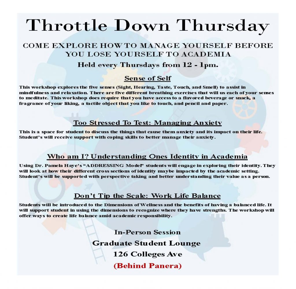 Rutgers CAPS: Throttle Down Thursday @ GSL – Graduate Student Association